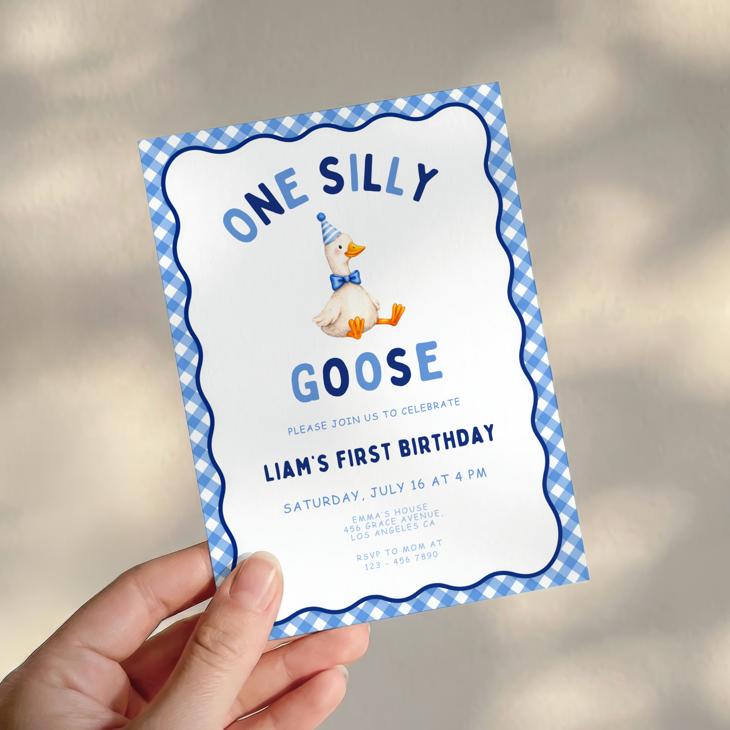Blue One Silly Goose First Birthday Invitation