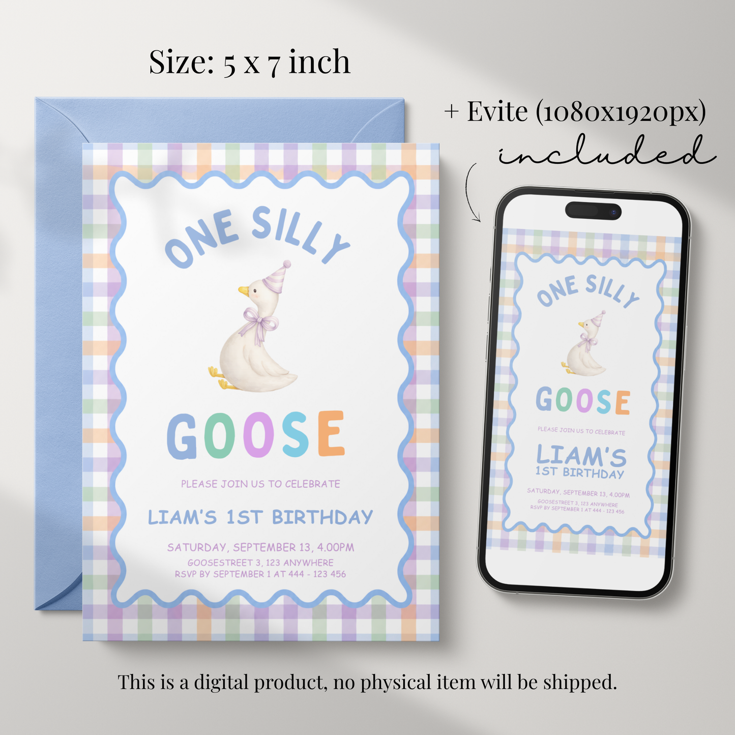 One Silly Goose First Birthday Invitation - Pastel Blue