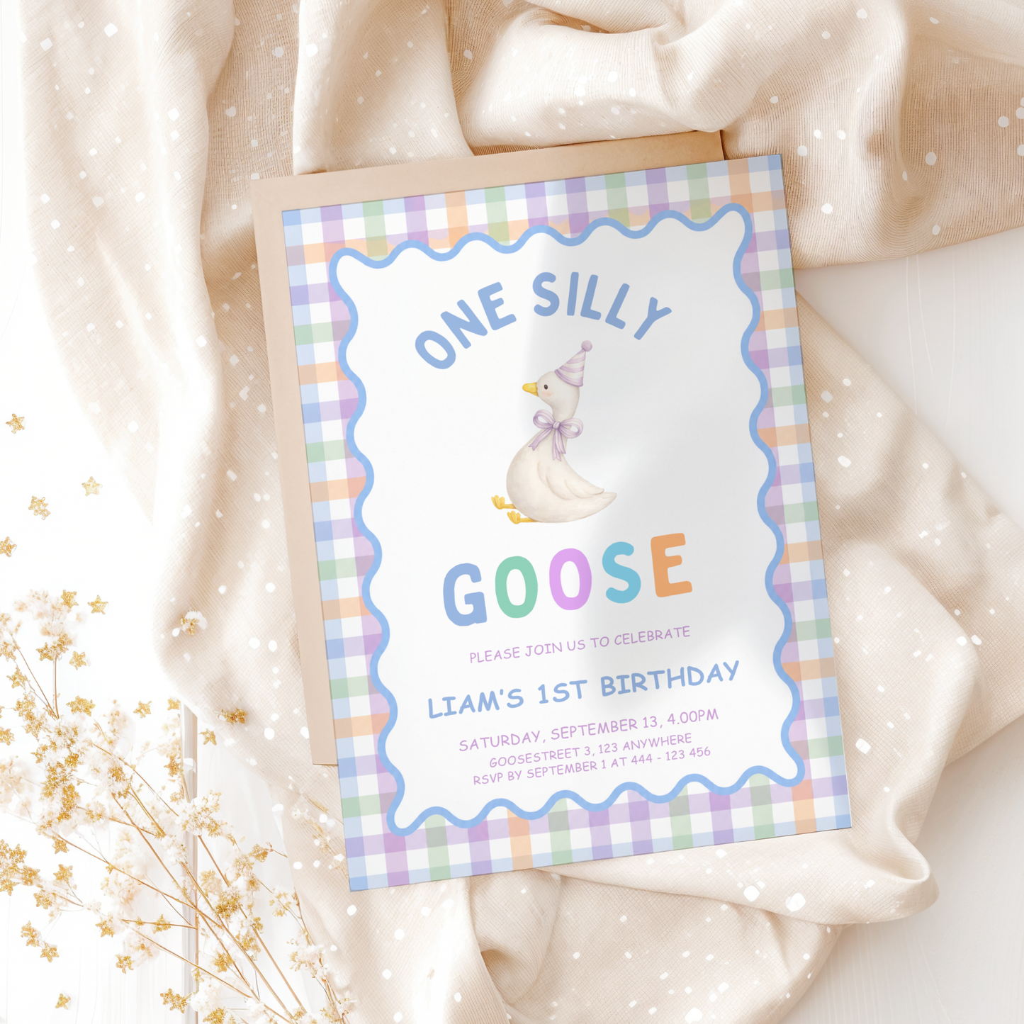 One Silly Goose First Birthday Invitation - Pastel Blue