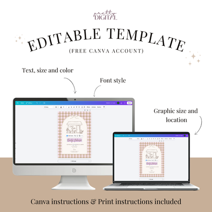 Café Bébé pink gingham coffee baby shower invitation template – preview 4