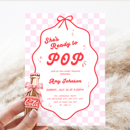 She's Ready to Pop pink baby shower invitation template