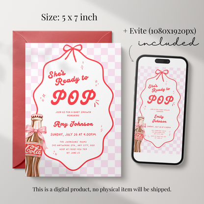 She's Ready to Pop pink baby shower invitation template – preview 2