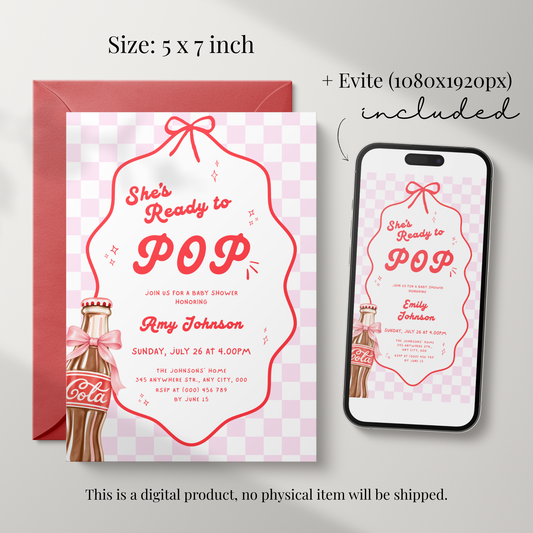 She's Ready to Pop pink baby shower invitation template – preview 2