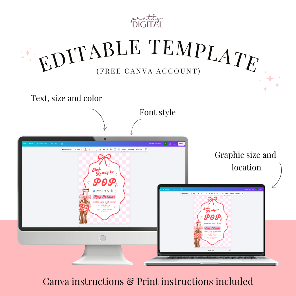 She's Ready to Pop pink baby shower invitation template – preview 4