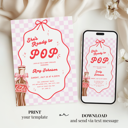 She's Ready to Pop pink baby shower invitation template – preview 5