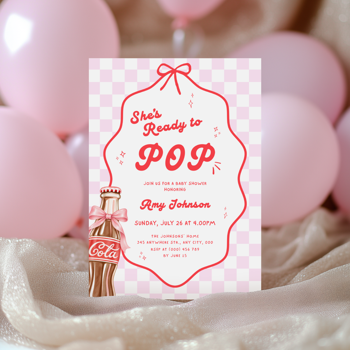 She's Ready to Pop pink baby shower invitation template – preview 6