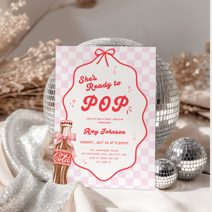 She's Ready to Pop pink baby shower invitation template – preview 8