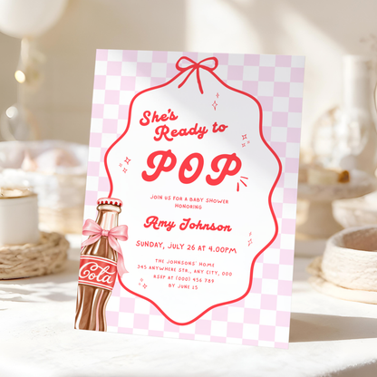 She's Ready to Pop pink baby shower invitation template – preview 9