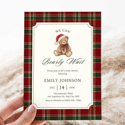 We Can Bearly Wait Christmas baby shower invitation template