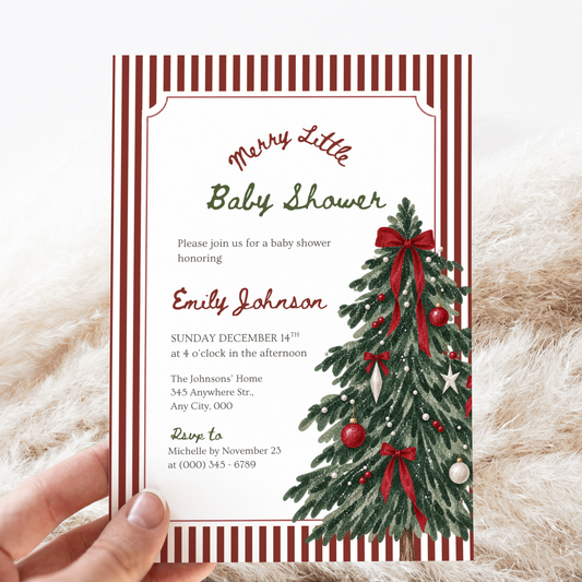 Merry Little Baby red Christmas baby shower invitation template