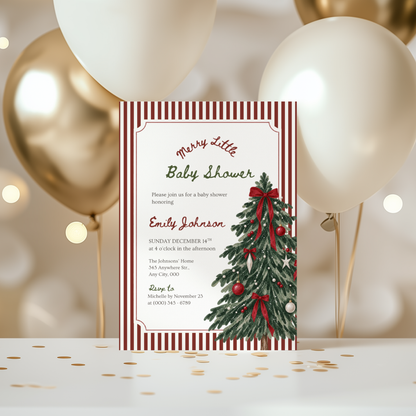 Merry Little Baby red Christmas baby shower invitation template – preview 8