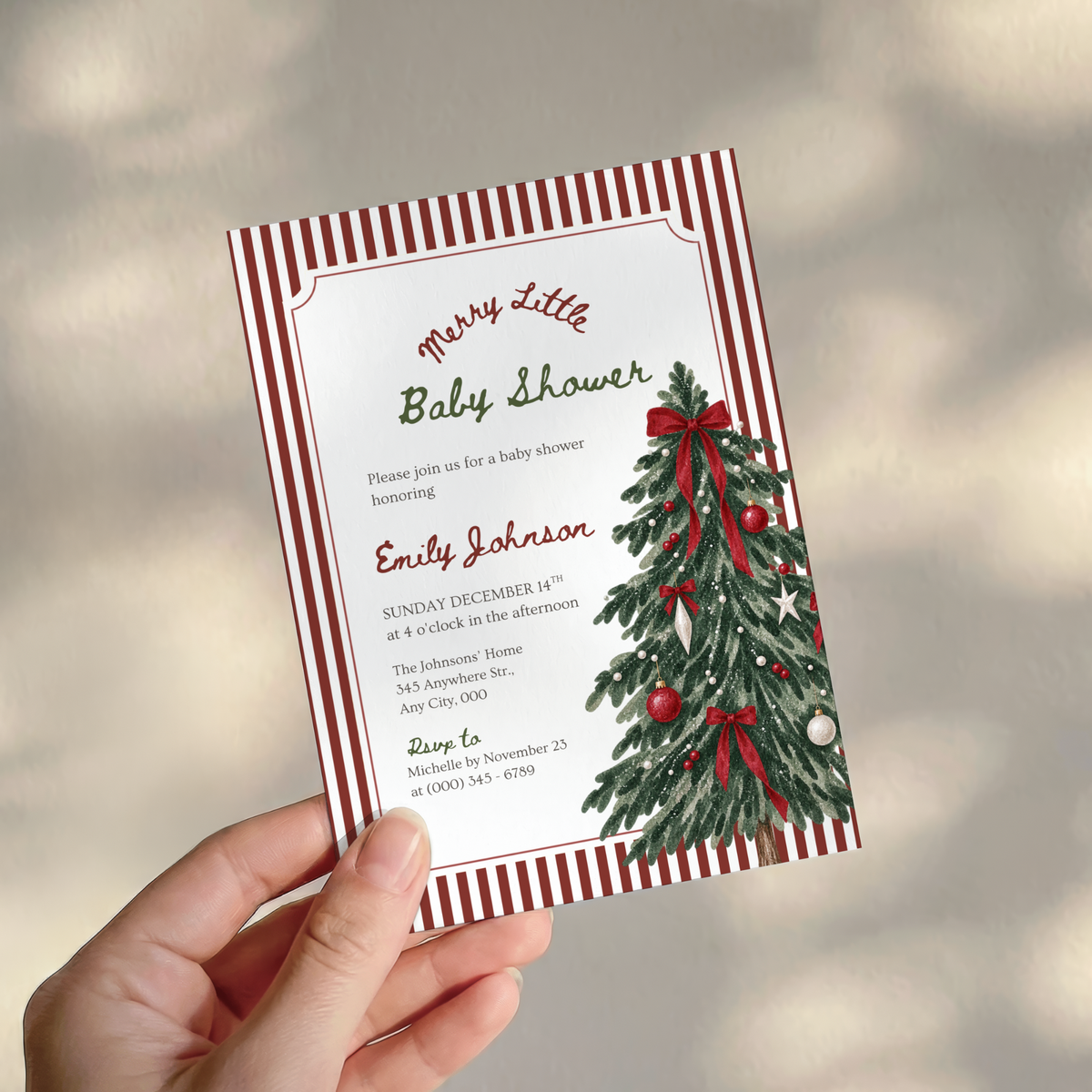 Merry Little Baby red Christmas baby shower invitation template – preview 10
