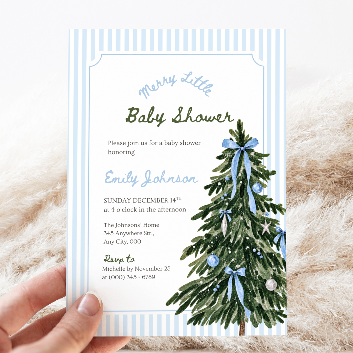 Merry Little Baby blue Christmas baby shower invitation template
