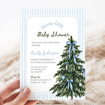 Merry Little Baby blue Christmas baby shower invitation template