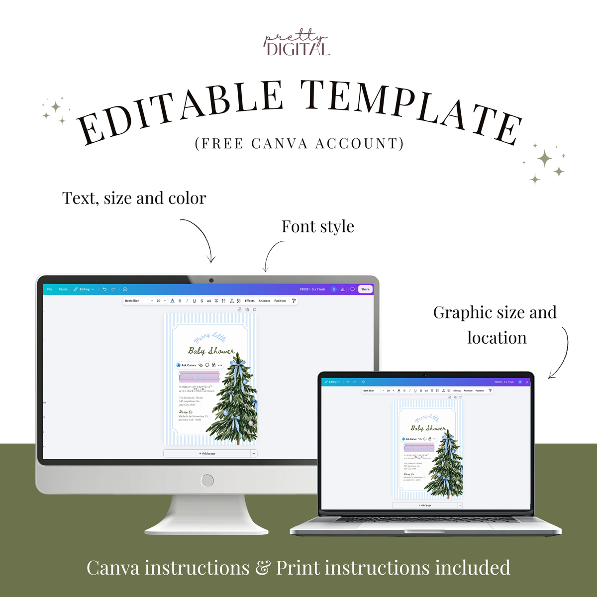 Merry Little Baby blue Christmas baby shower invitation template – preview 4