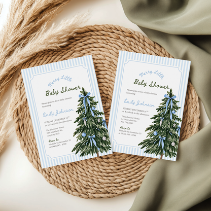 Merry Little Baby blue Christmas baby shower invitation template – preview 6