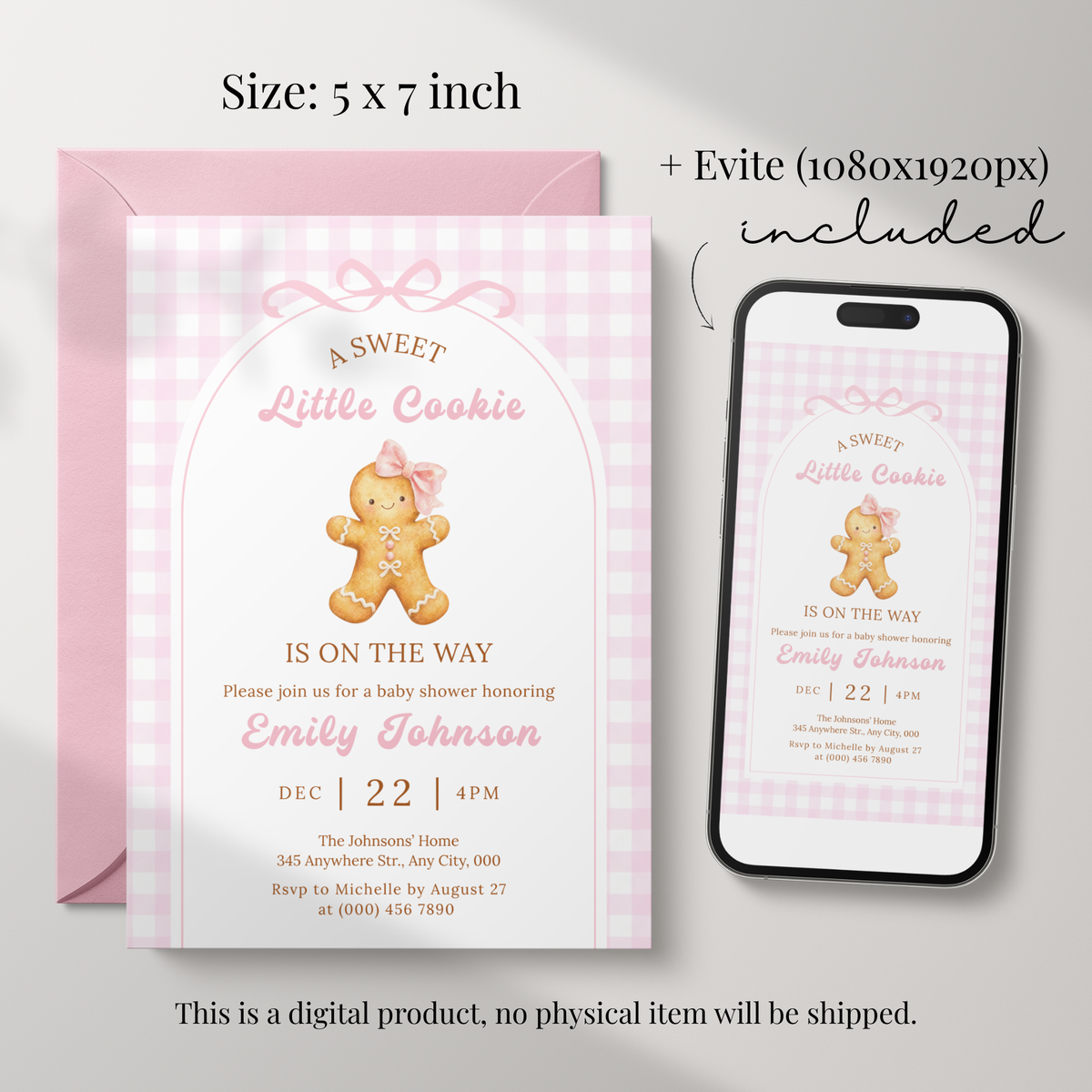 Little Cookie gingerbread Christmas baby shower invitation template – preview 2