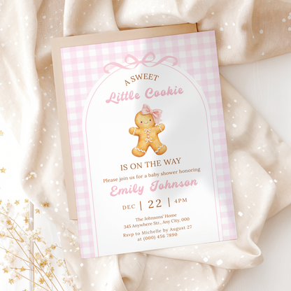 Little Cookie gingerbread Christmas baby shower invitation template – preview 3