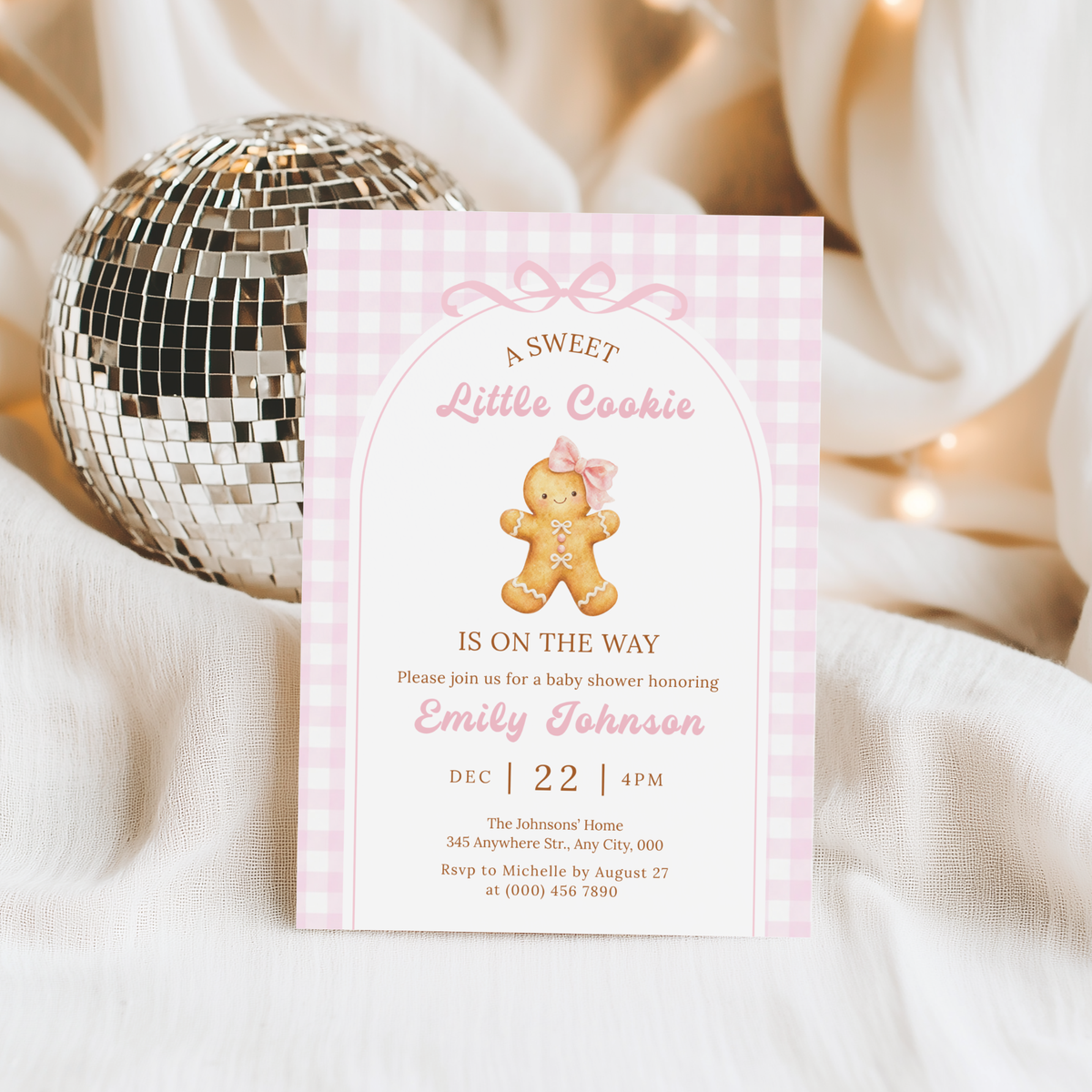 Little Cookie gingerbread Christmas baby shower invitation template – preview 6