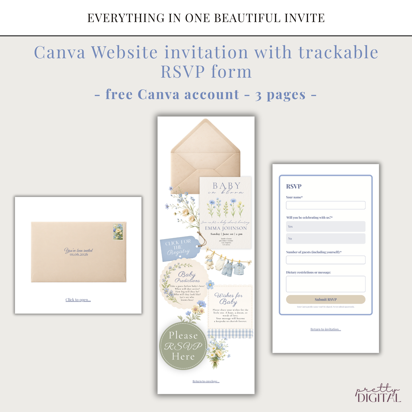 Wildflower Baby in Bloom Baby Shower Invitation Boy - Digital Invite