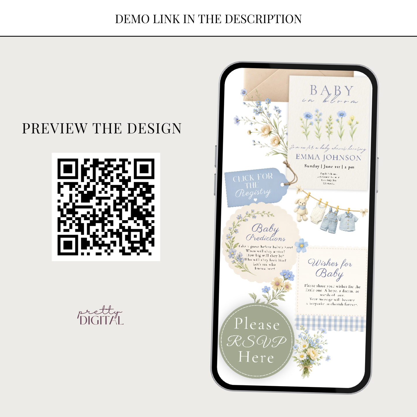 Wildflower Baby in Bloom Baby Shower Invitation Boy - Digital Invite