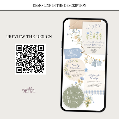 Wildflower Baby in Bloom Baby Shower Invitation Boy - Digital Invite
