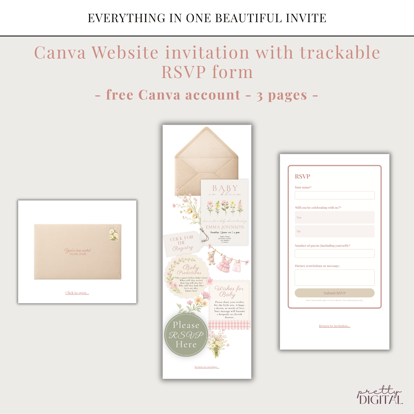 Wildflower Baby in Bloom Baby Shower Invitation Girl - Digital Invite