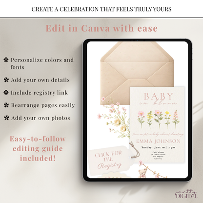 Wildflower Baby in Bloom Baby Shower Invitation Girl - Digital Invite