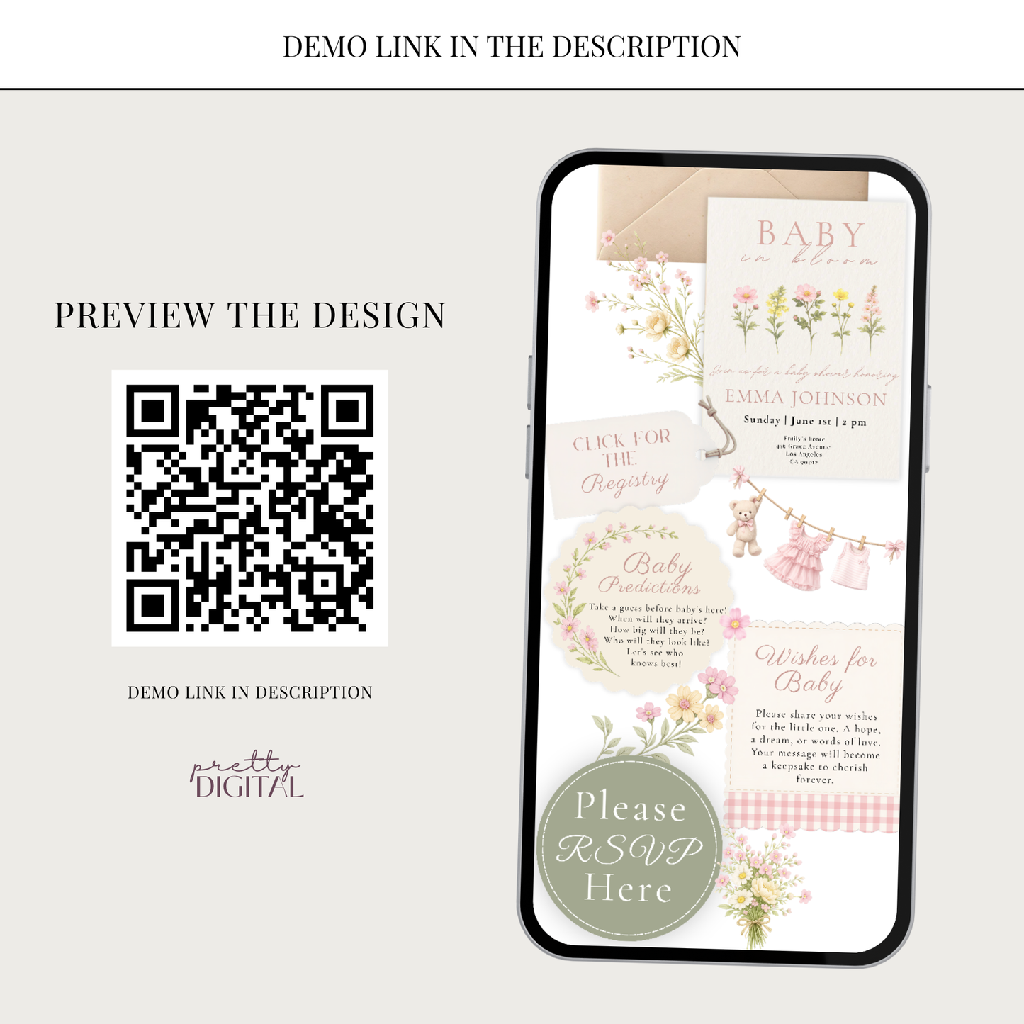 Wildflower Baby in Bloom Baby Shower Invitation Girl - Digital Invite
