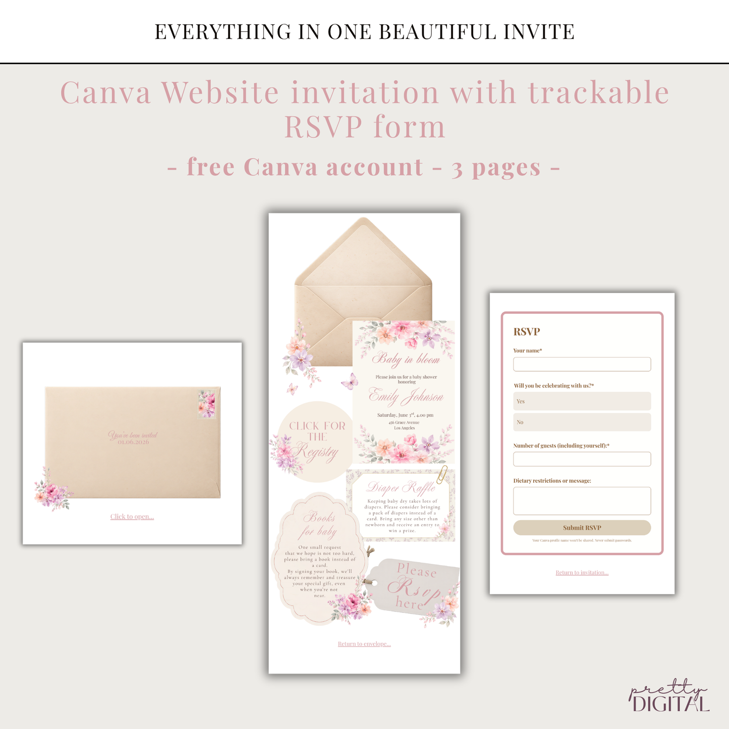 Pink Baby in Bloom Baby Shower Invitation - Digital Invite