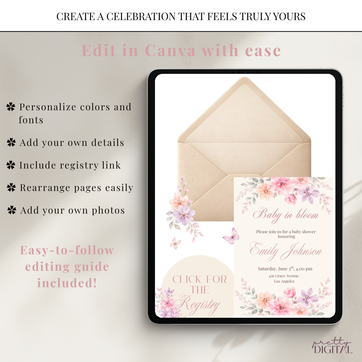 Pink Baby in Bloom Baby Shower Invitation - Digital Invite
