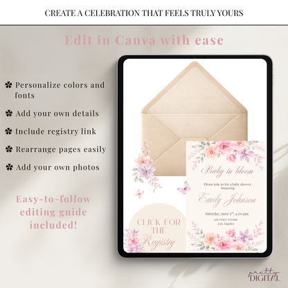 Pink Baby in Bloom Baby Shower Invitation - Digital Invite