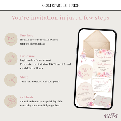 Pink Baby in Bloom Baby Shower Invitation - Digital Invite