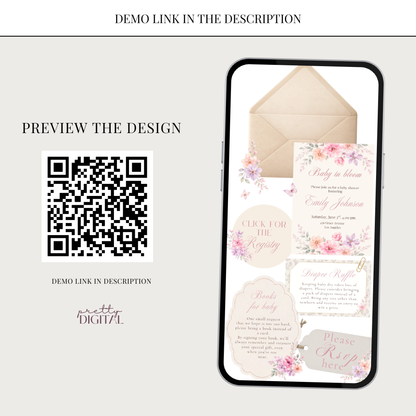 Pink Baby in Bloom Baby Shower Invitation - Digital Invite