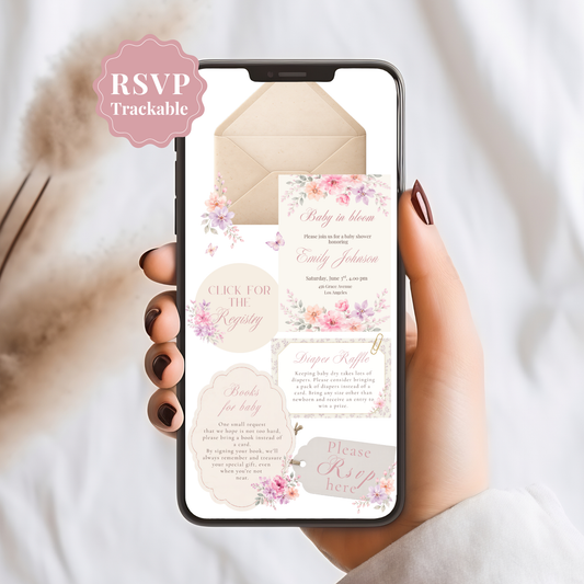 Pink Baby in Bloom Baby Shower Invitation - Digital Invite