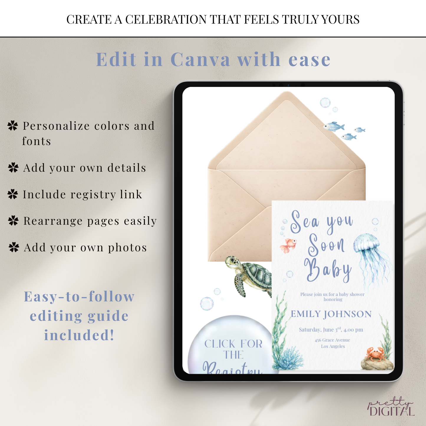 Sea You Soon Baby Shower Invitation - Digital Invite