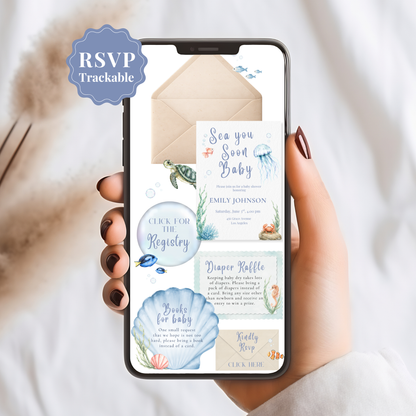 Sea You Soon Baby Shower Invitation - Digital Invite