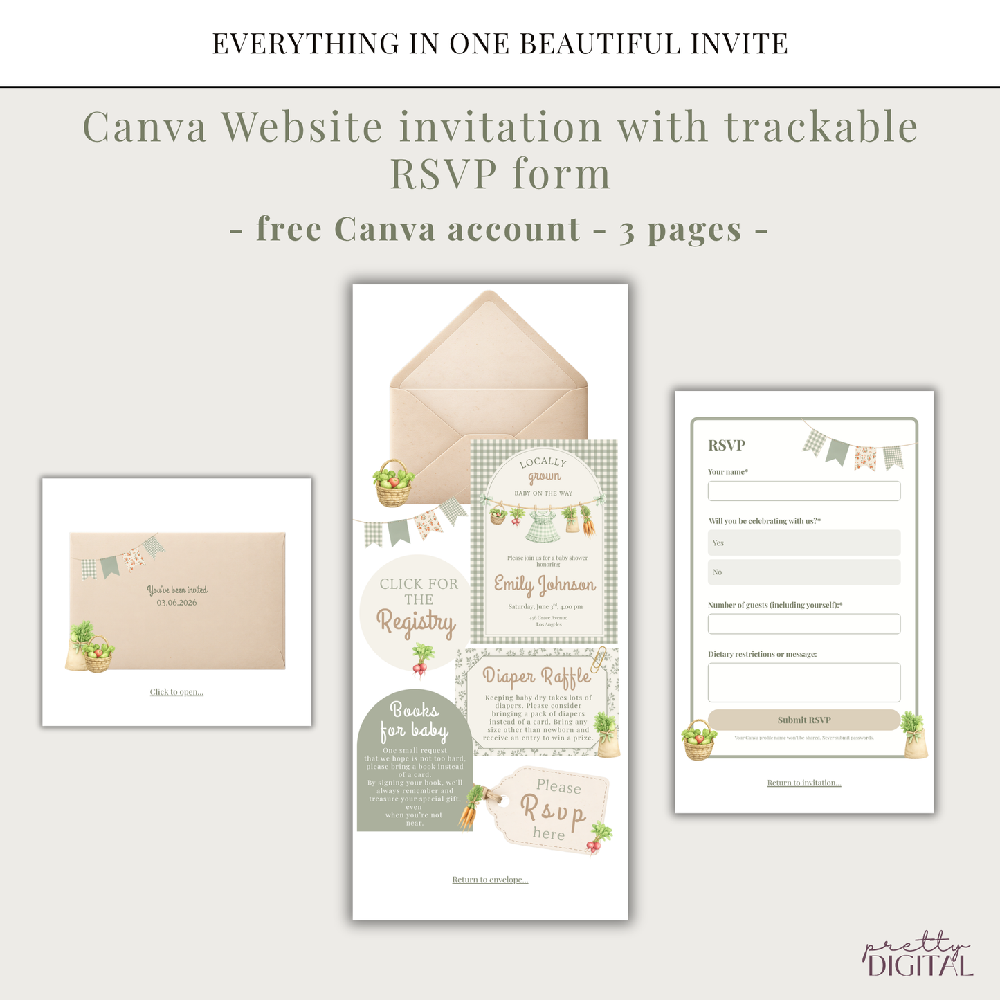 Locally Grown Baby Shower Invitation Girl - Digital Invite
