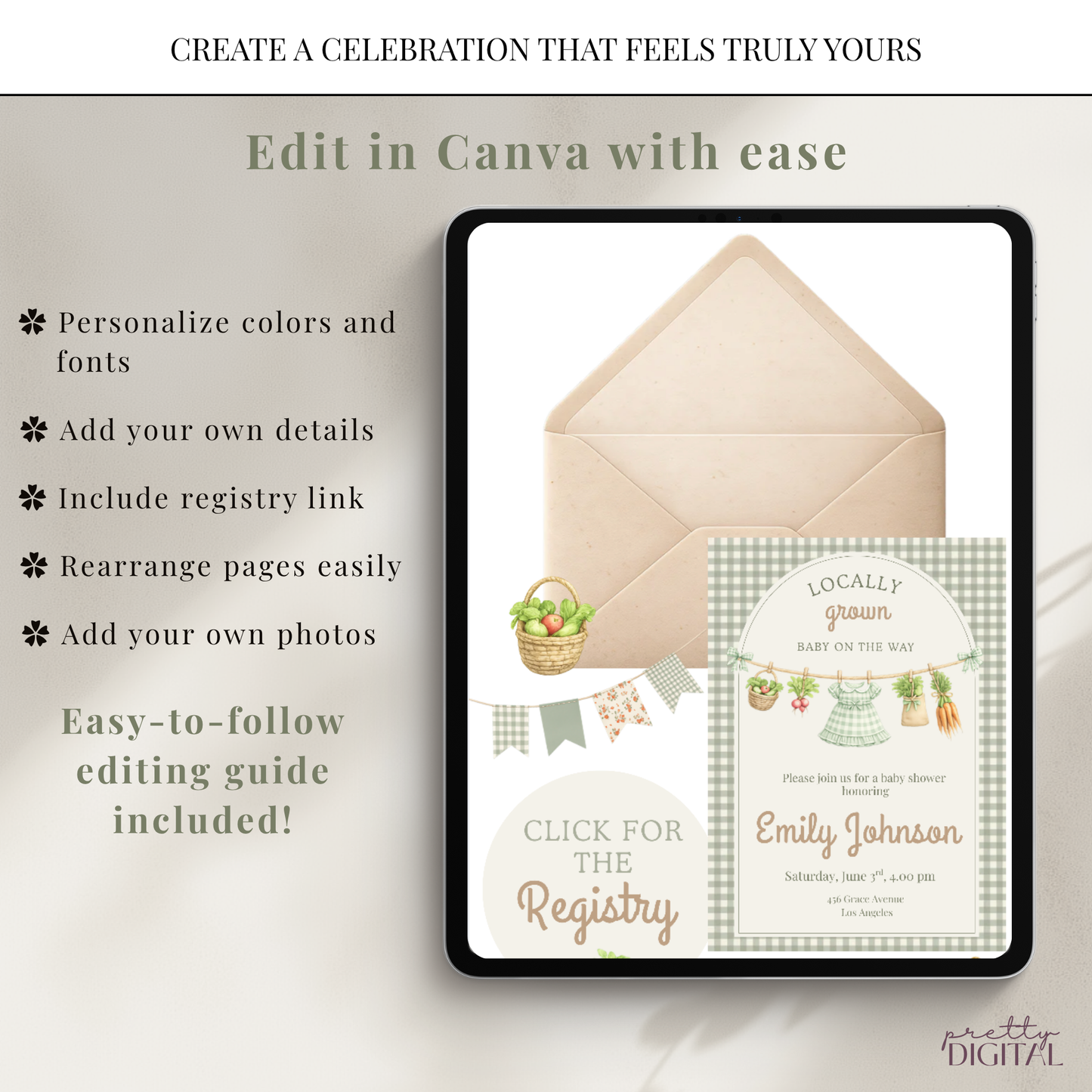Locally Grown Baby Shower Invitation Girl - Digital Invite
