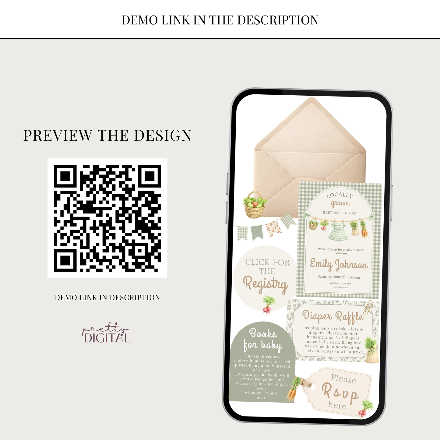 Locally Grown Baby Shower Invitation Girl - Digital Invite
