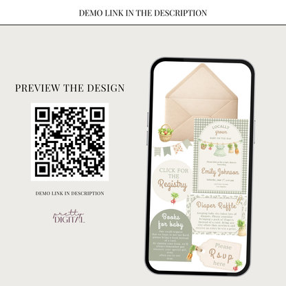 Locally Grown Baby Shower Invitation Girl - Digital Invite