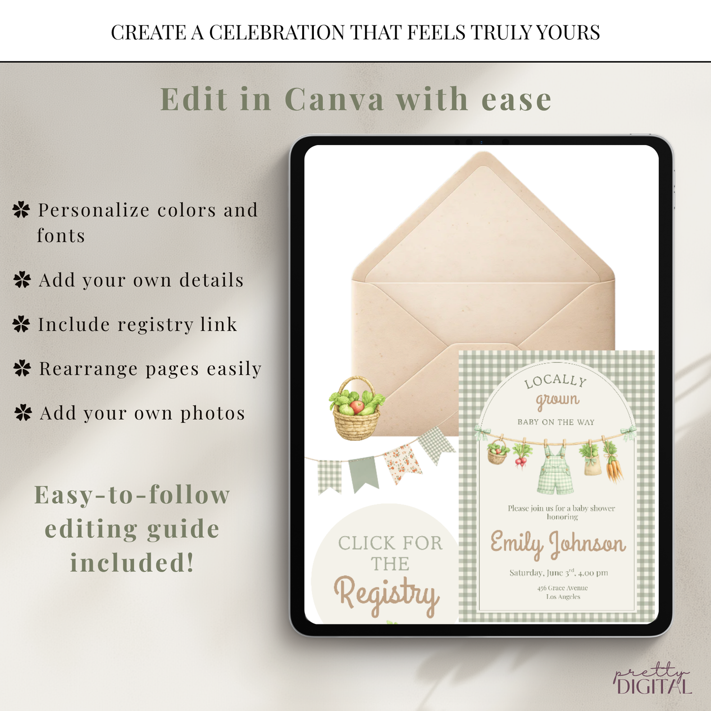 Locally Grown Baby Shower Invitation - Digital Invite