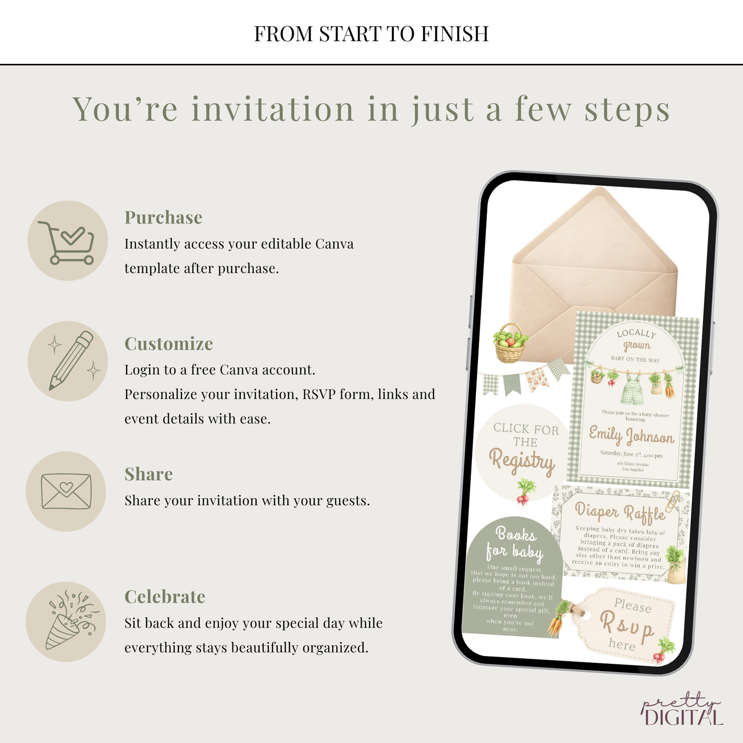 Locally Grown Baby Shower Invitation - Digital Invite
