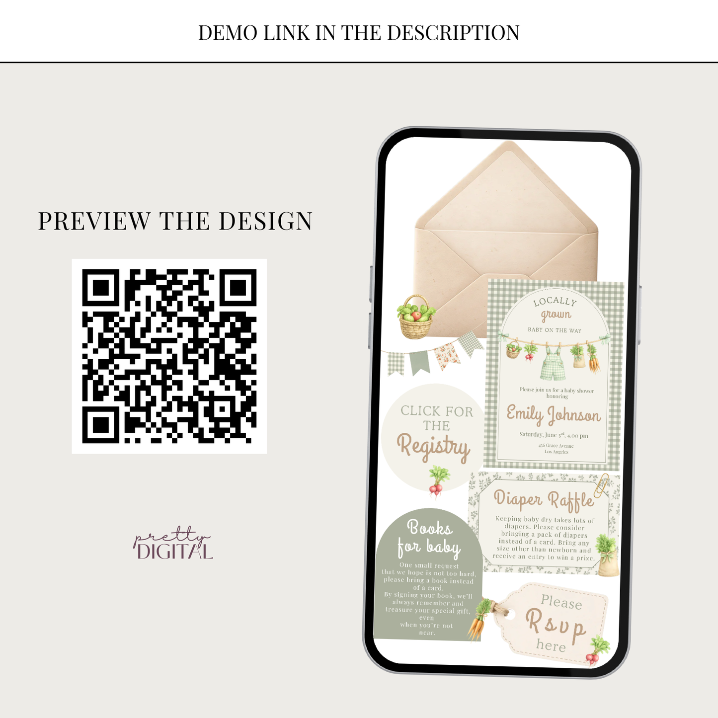 Locally Grown Baby Shower Invitation - Digital Invite