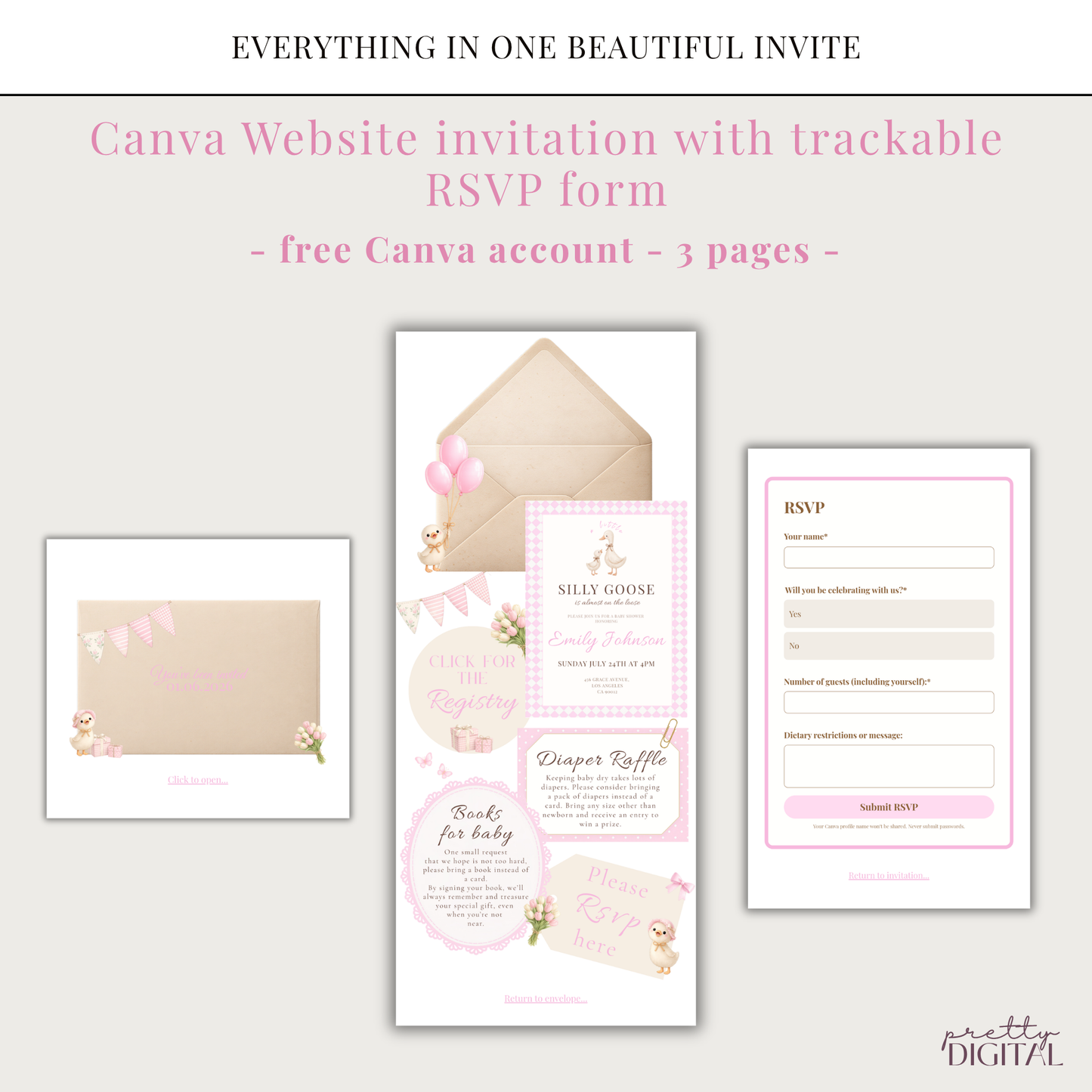 Silly Goose on the Loose Pink - Digital Invite