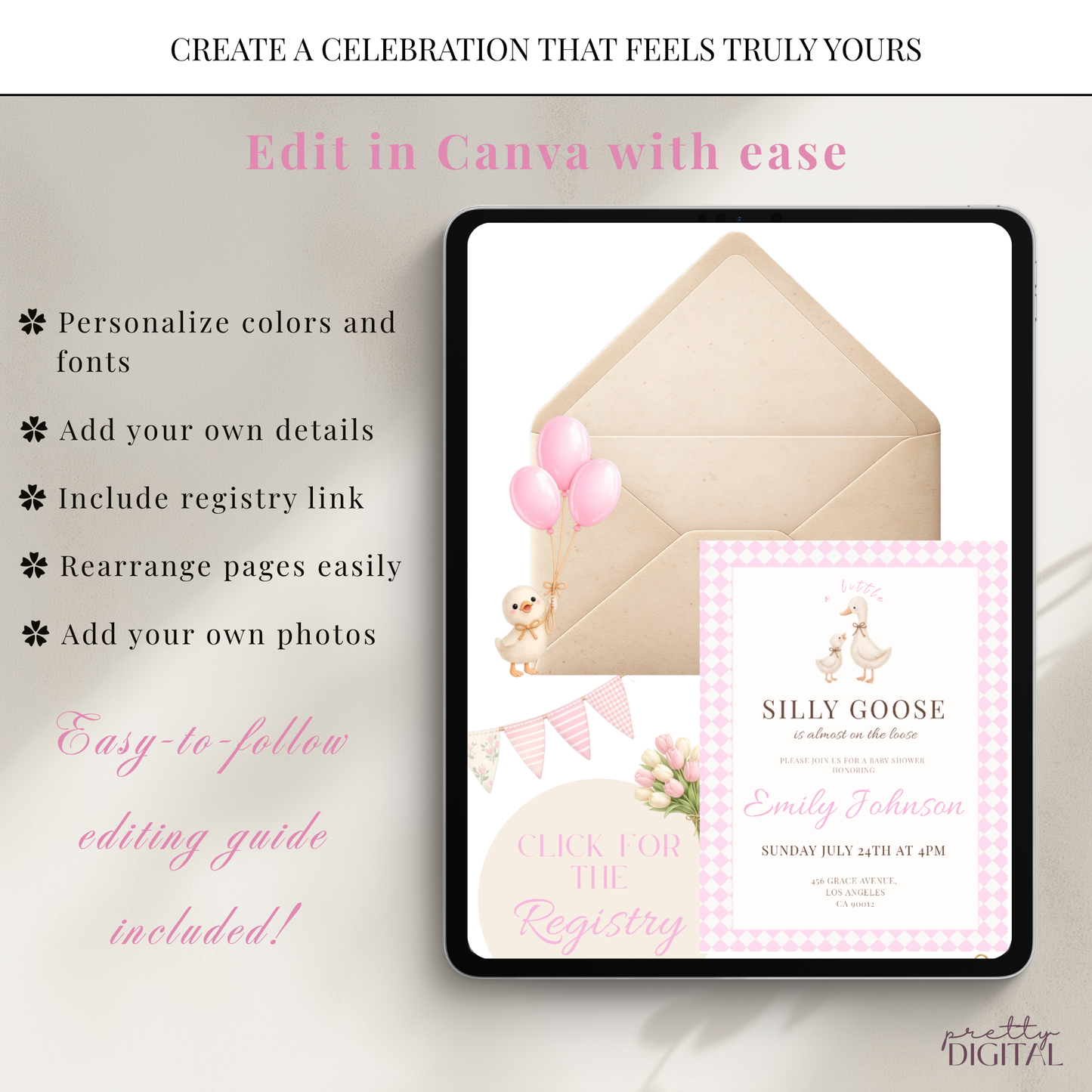 Silly Goose on the Loose Pink - Digital Invite