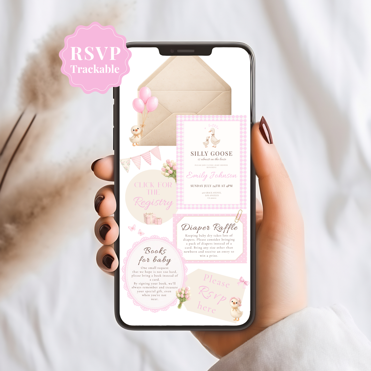 Silly Goose on the Loose Pink - Digital Invite