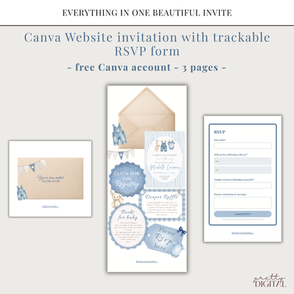 Blue Jean Baby Shower Invitation - Striped Digital Invite