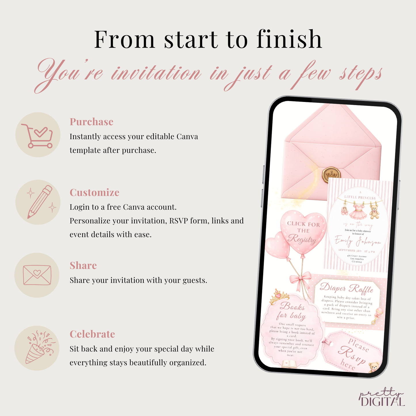 A Little Princess on the Way Baby Shower Invitation - Digital Invite