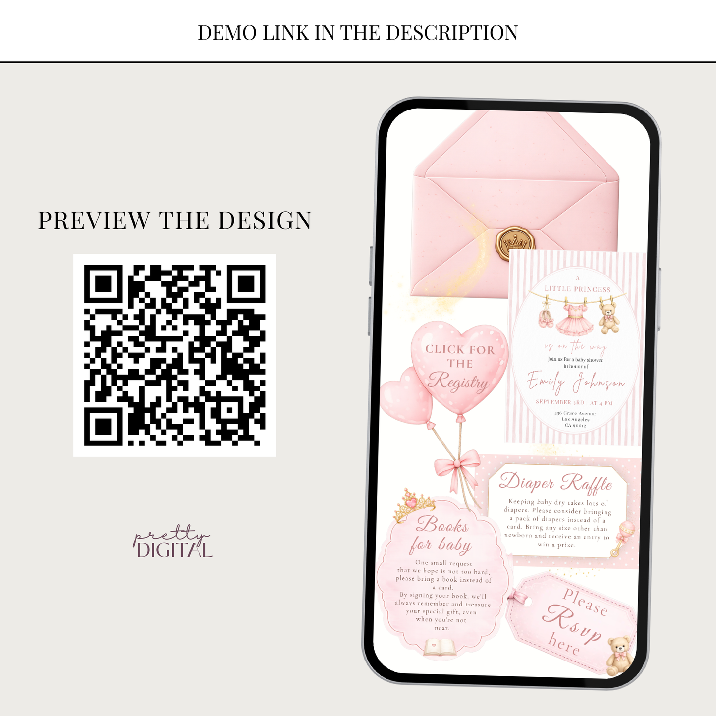 A Little Princess on the Way Baby Shower Invitation - Digital Invite